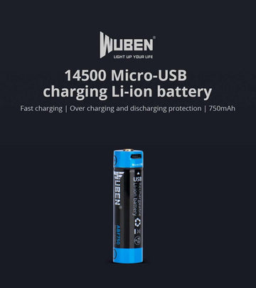 ABF750R Micro-USB Charging 14500 Flashlight Battery - 750mAh