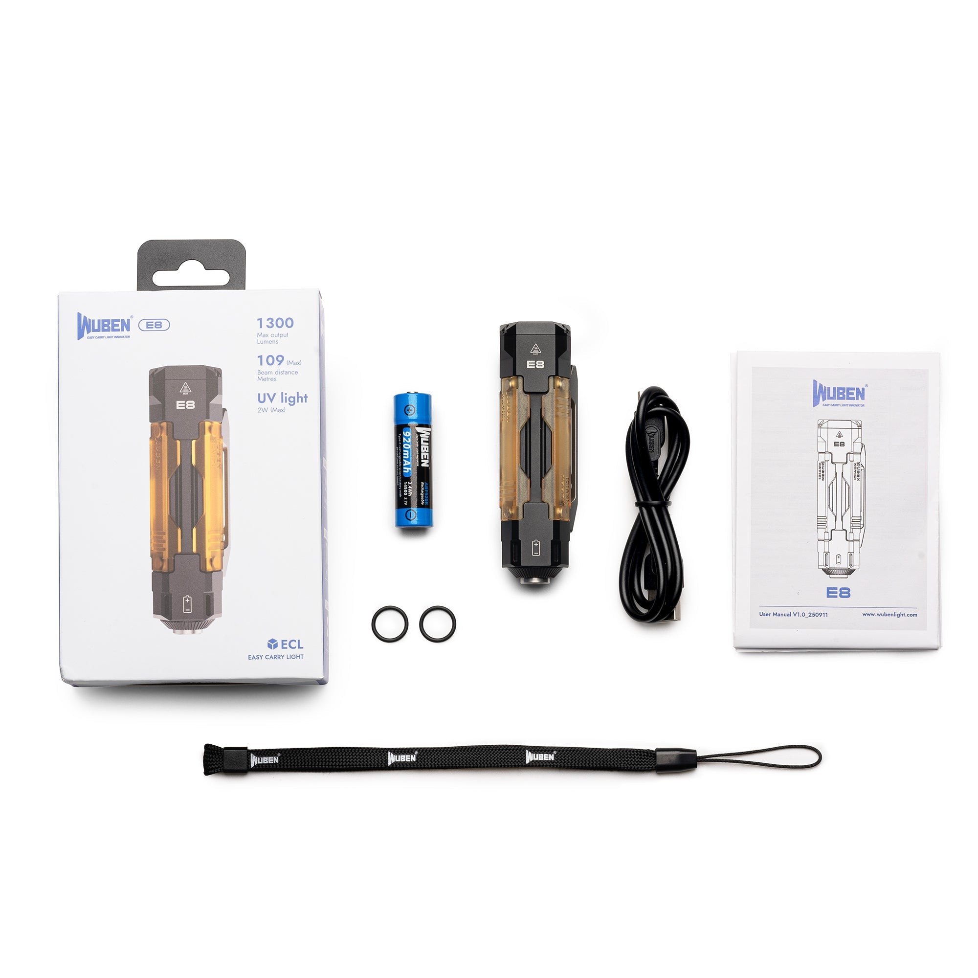 Wuben E8 Compact Magnetic 1300 Lumen EDC Camping Flashlight