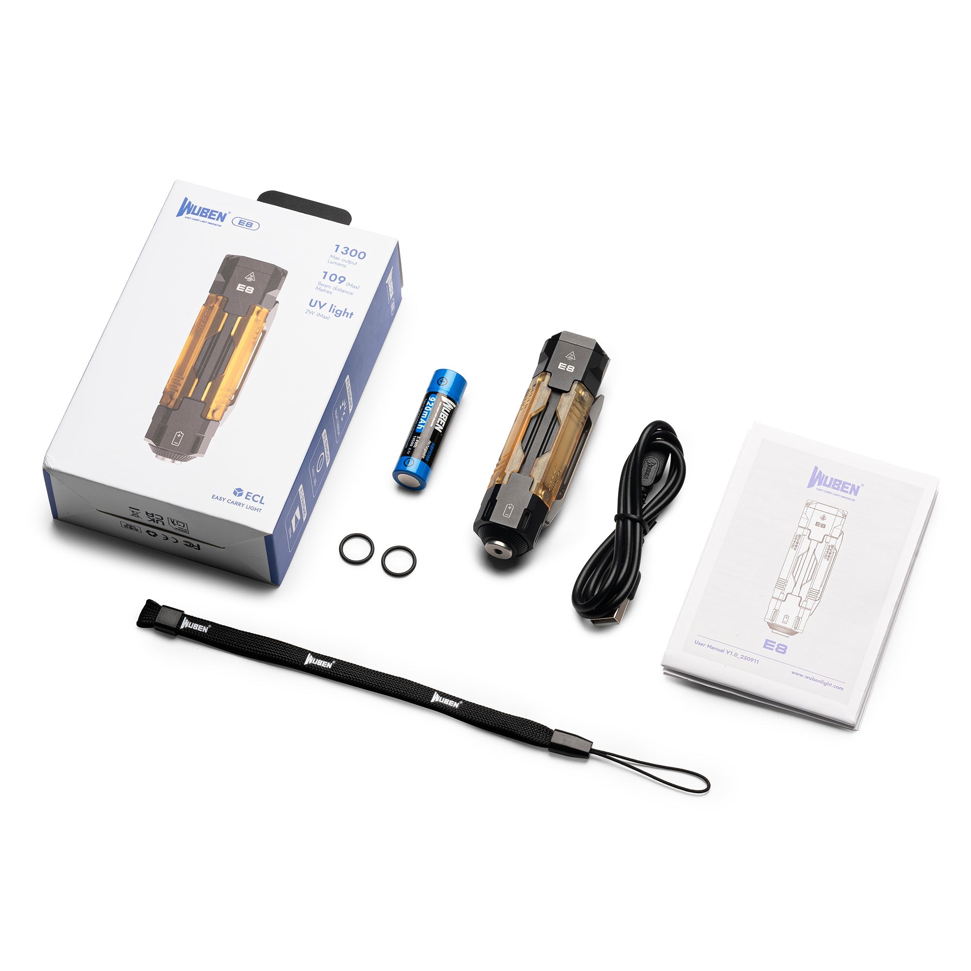 Wuben E8 Compact Magnetic 1300 Lumen EDC Camping Flashlight