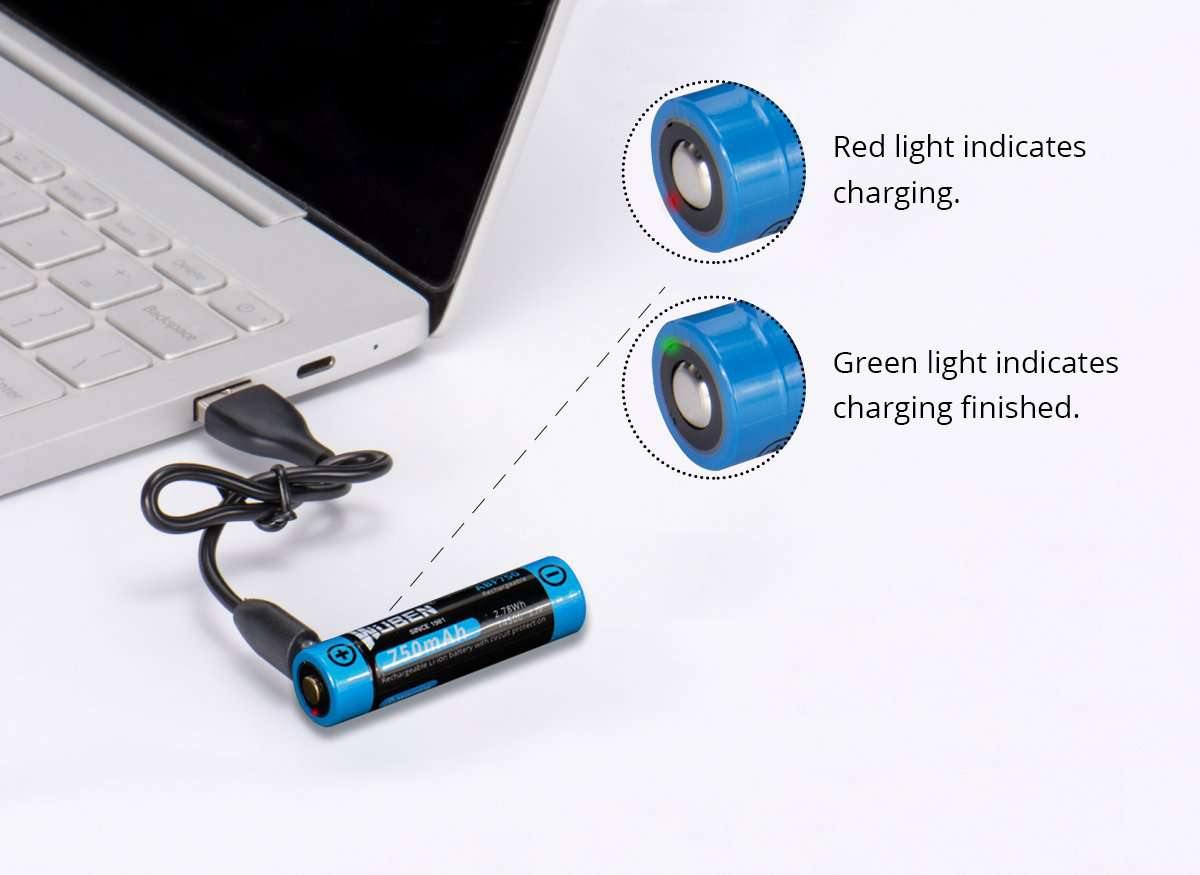 WUBEN ABF750 14500R 750mAh 3.7V rechargeable Li-ion battery with Micro-USB charging port - WUBEN