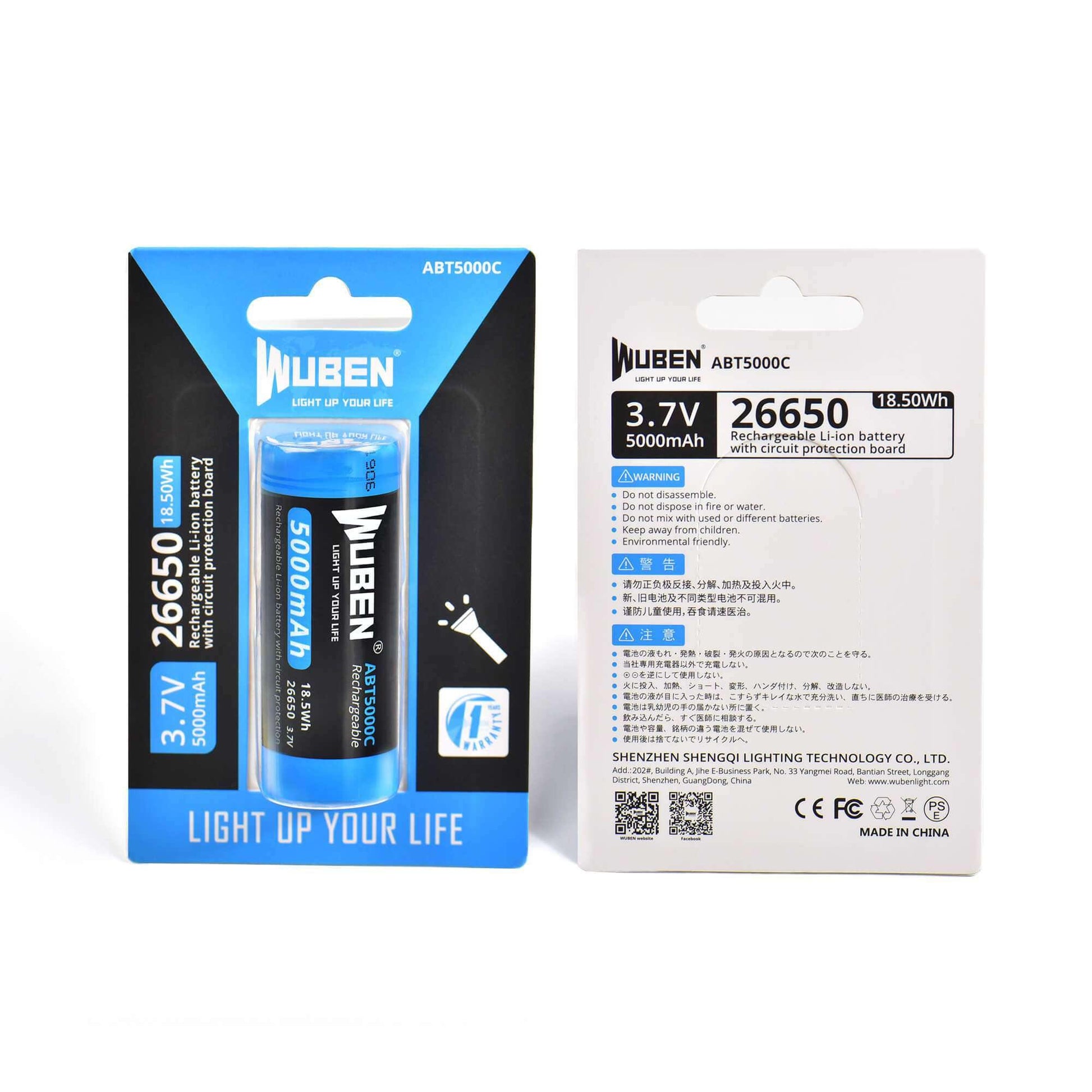 Wuben ABT5000C Best 26650 Battery for Flashlight - 5000mAh