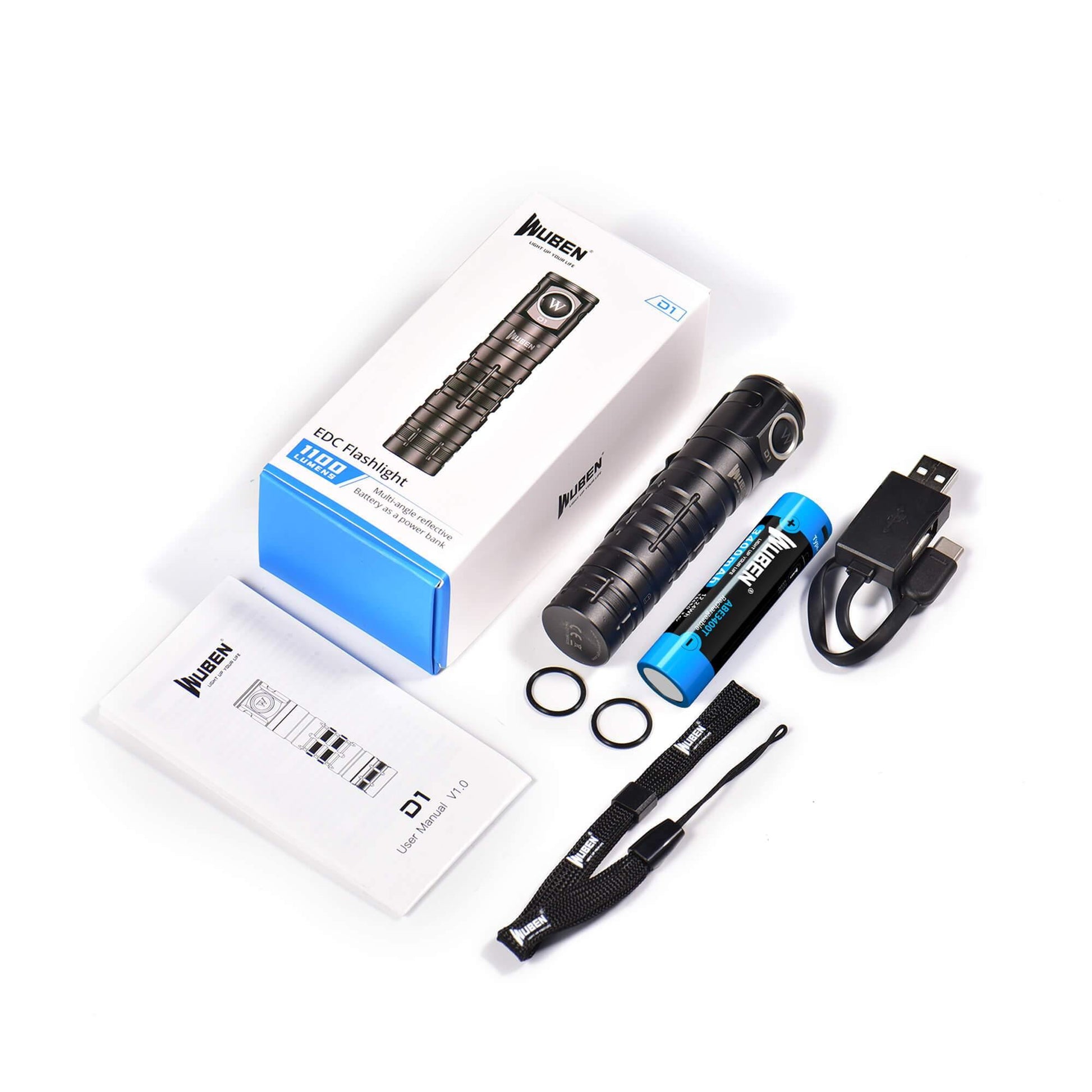 Wuben D1 Flood EDC Flashlight - 175 Degrees - Included