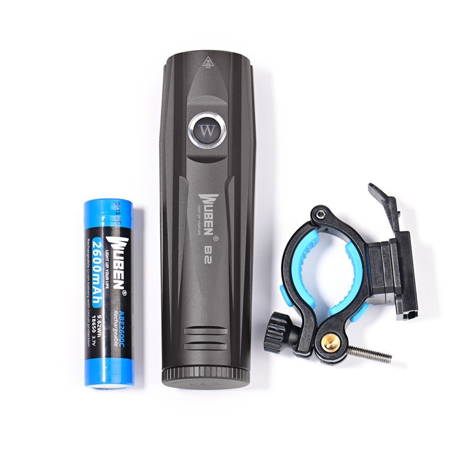 beike flashlight rechargeable Wuben B2 Rechargeable Bike LED Light USB Front Light Black-18650-battery