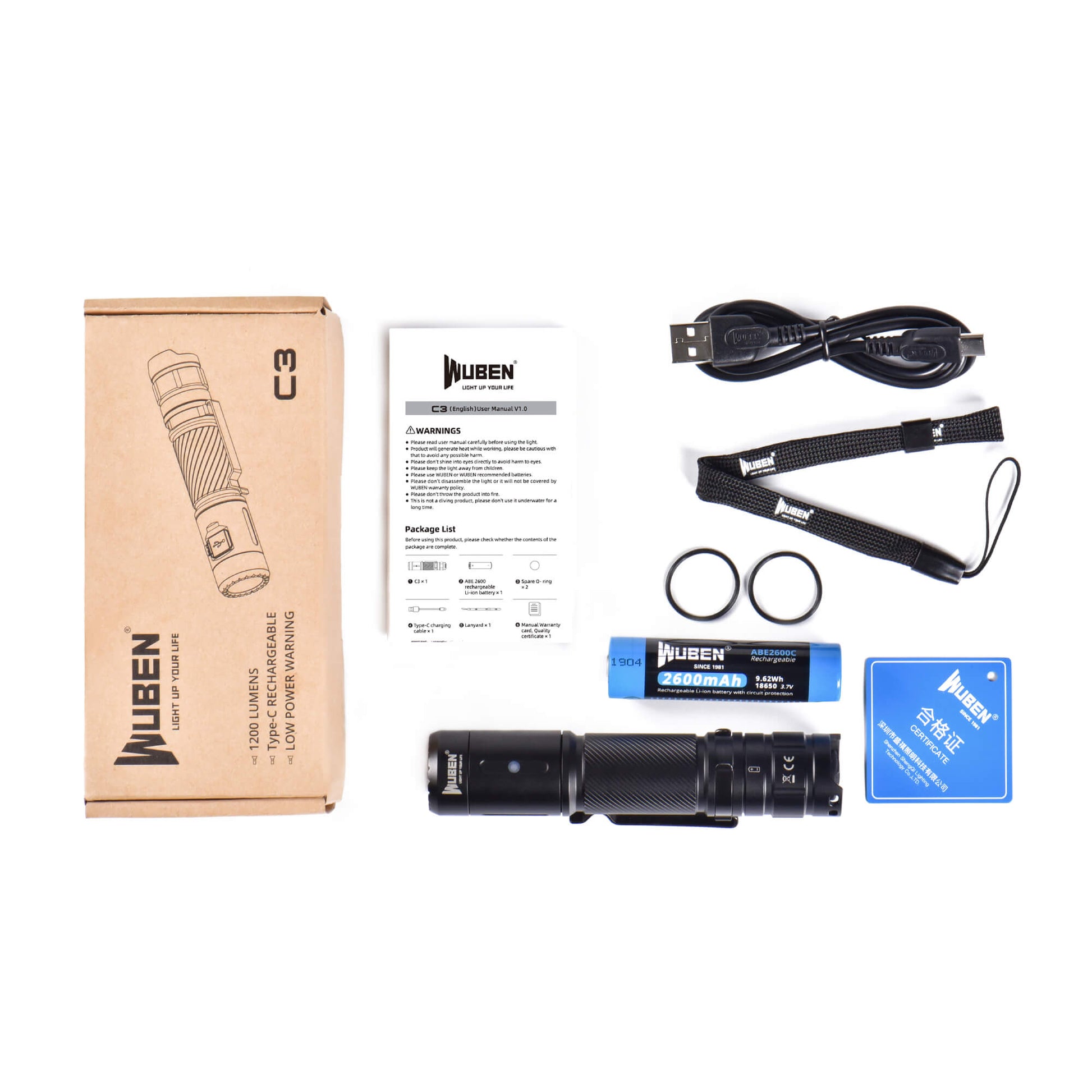 WUBEN C3 1200 Lumen Compact EDC Tactical Pocket Flashlight